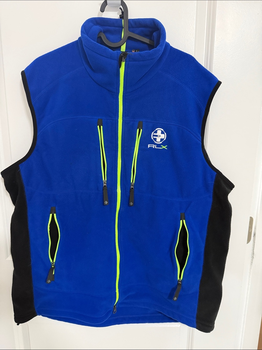 RLX Ralph Lauren Royal Blue Fleece Vest with Neon Yellow Accents